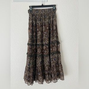 Ulla Johnson Brown Floral Midi Skirt